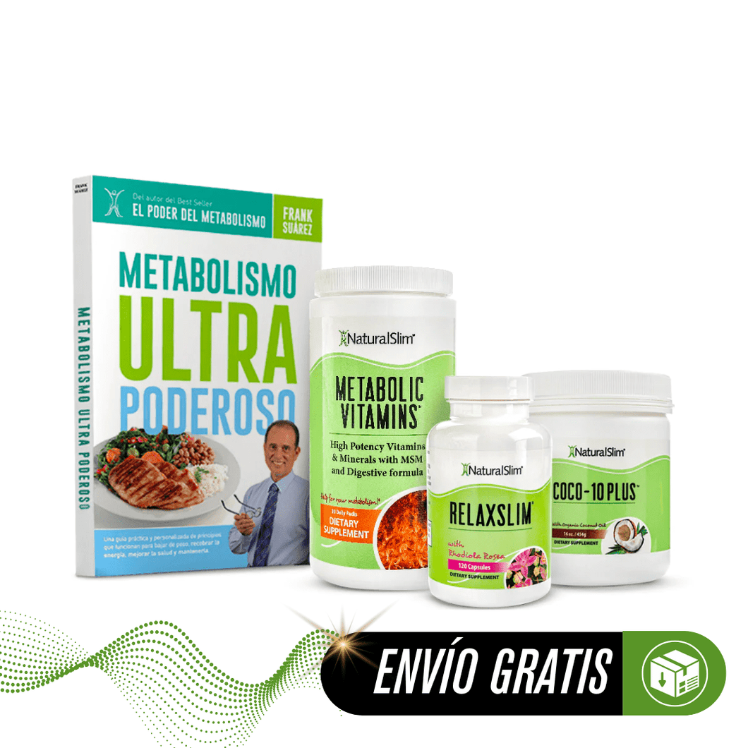 Kit Energía Abundante  | Envío GRATIS - Metabolic Vitamins, RelaxSlim, Coco 10-Plus y Libro de Frank Suárez