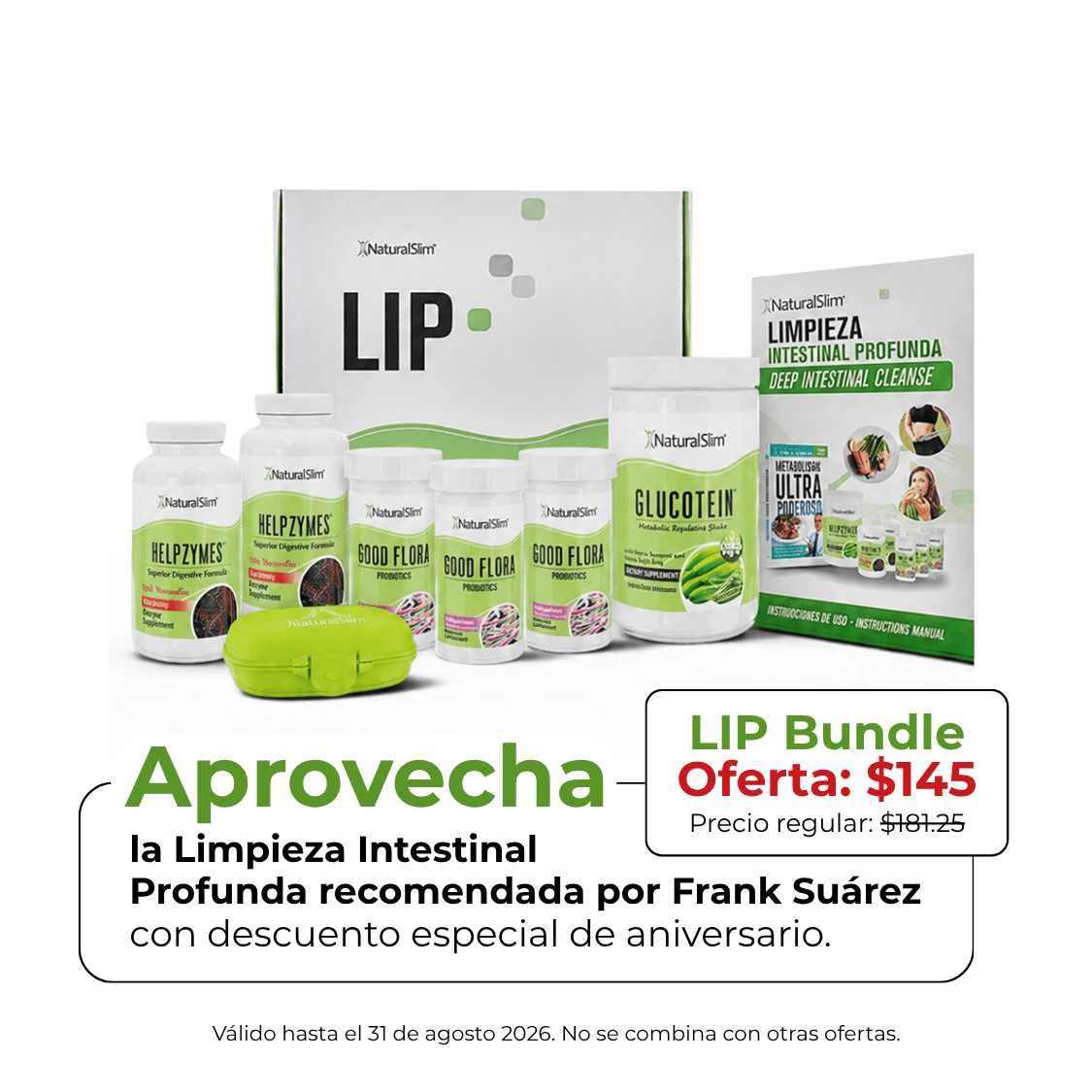 Kit OFERTA Bundle Limpieza Intestinal Profunda| Envío GRATIS - Good Flora, Helpzymes, Glucotein, Folleto Educativo El-poder-del-metabolismo-frank-suarez adelgazar naturalmente metabolismotv unimetab candiseptic kit de candida mejorar el metabolismo y la salud