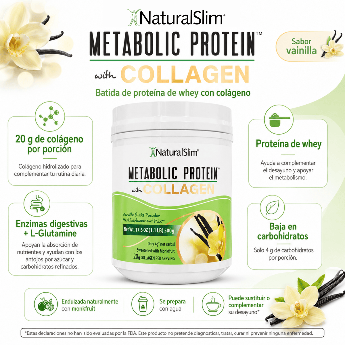 METABOLIC PROTEIN® with COLLAGEN - VANILLA | Batida de proteína de “whey” sabor Vainilla con Colágeno El-poder-del-metabolismo-frank-suarez adelgazar naturalmente metabolismotv unimetab candiseptic kit de candida mejorar el metabolismo y la salud