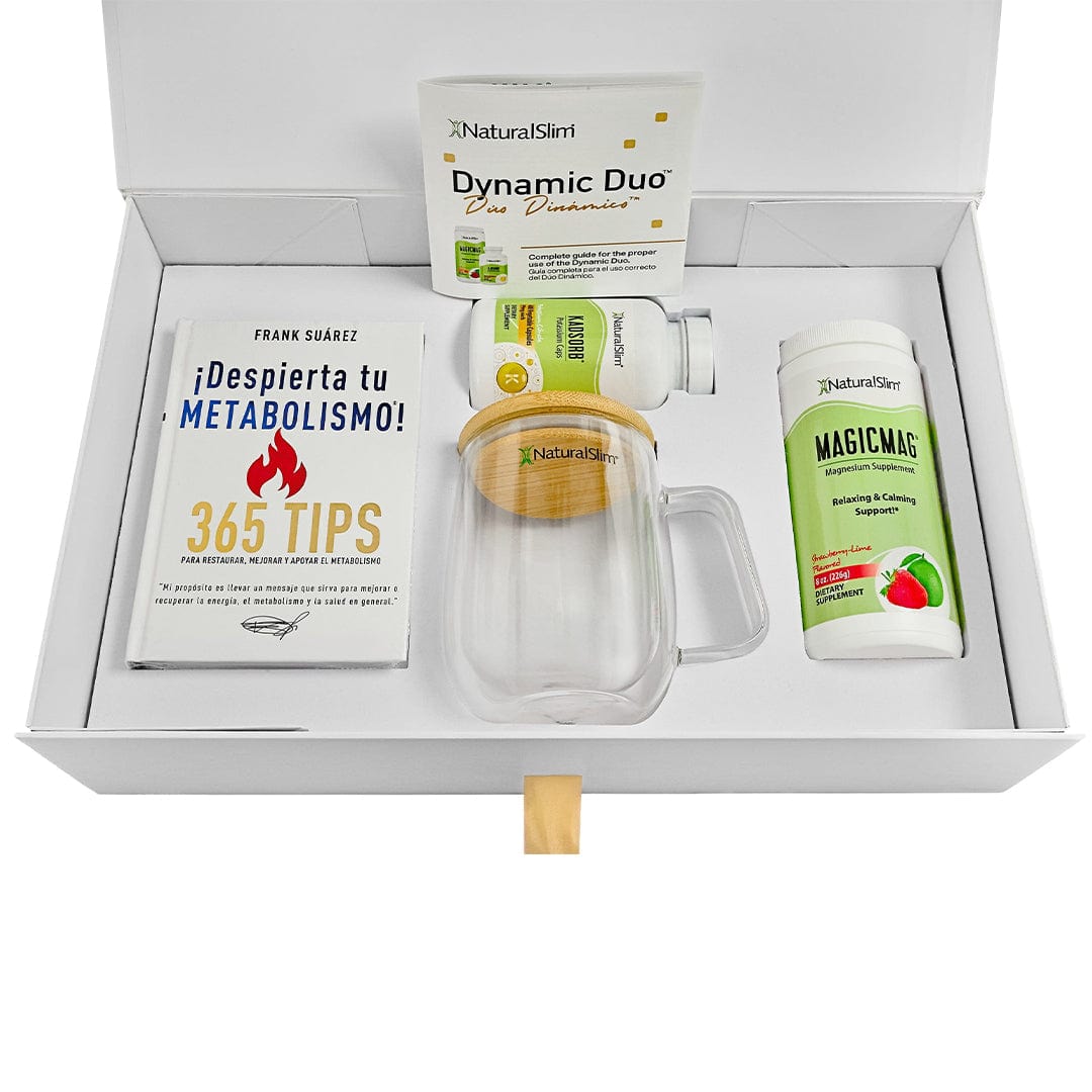 (1) MagicMag®; (1) Kadsorb®; (1) Libro ¡Despierta tu Metabolismo!; (1) Mug y (1) Caja de Regalo con (1) Panfleto Informativo OFERTA Dúo Dinámico Gift Set - MagicMag®, Kadsorb®, Libro ¡Despierta tu Metabolismo!, Mug y Caja de Regalo| Magnesio y Potasio El-poder-del-metabolismo-frank-suarez adelgazar naturalmente metabolismotv unimetab candiseptic kit de candida mejorar el metabolismo y la salud