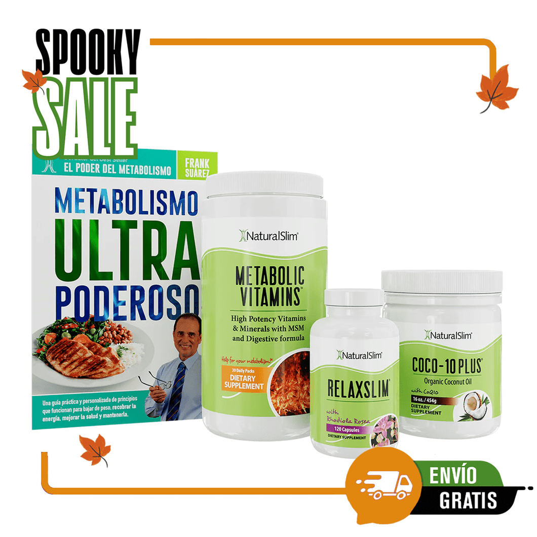 Kit Energía Abundante  | Envío GRATIS - Metabolic Vitamins, RelaxSlim, Coco 10-Plus y Libro de Frank Suárez