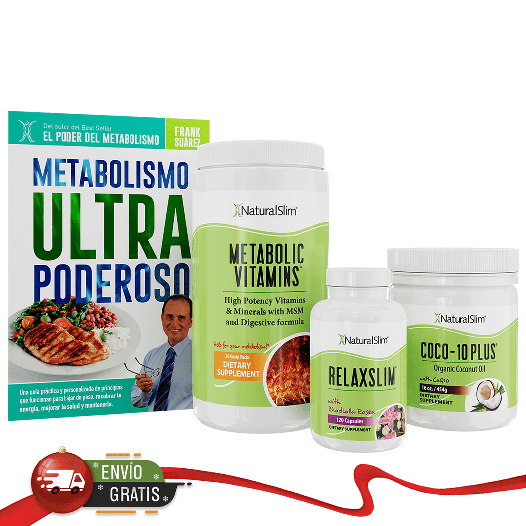 Kit Energía Abundante  | Envío GRATIS - Metabolic Vitamins, RelaxSlim, Coco 10-Plus y Libro de Frank Suárez