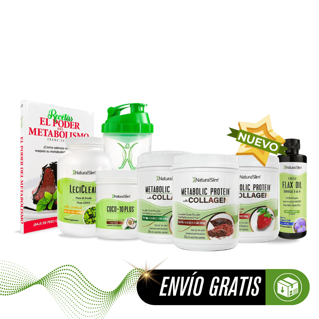 Kit Súper Batida Mañanera con Colágeno - 3 Frascos de Batida, Coco-10 Plus, FlaxOil, LeciClean, Libro de Recetas + Shaker de Regalo | Envío GRATIS