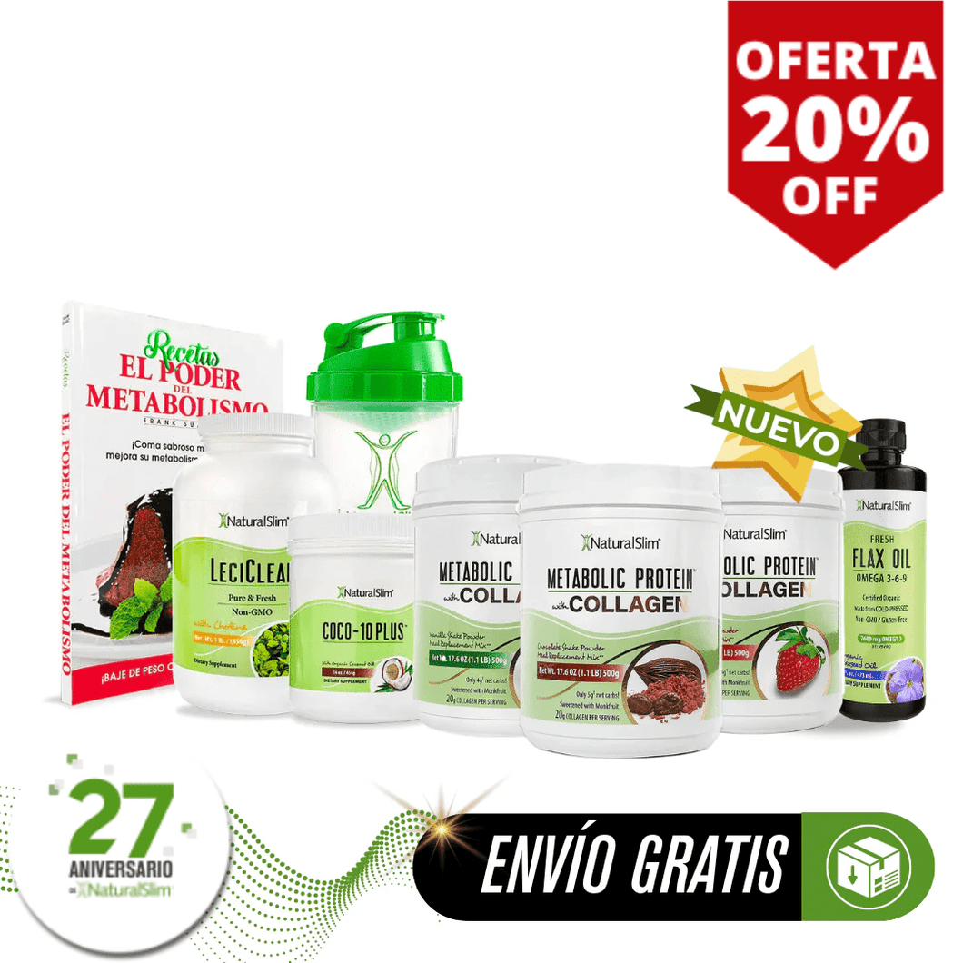 Kit Súper Batida Mañanera con Colágeno - 3 Frascos de Batida, Coco-10 Plus, FlaxOil, LeciClean, Libro de Recetas + Shaker de Regalo | Envío GRATIS