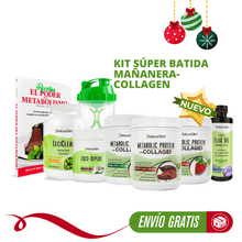 Cargar imagen en el visor de la galería, Kit Súper Batida Mañanera con Colágeno - 3 Frascos de Batida, Coco-10 Plus, FlaxOil, LeciClean, Libro de Recetas + Shaker de Regalo | Envío GRATIS
