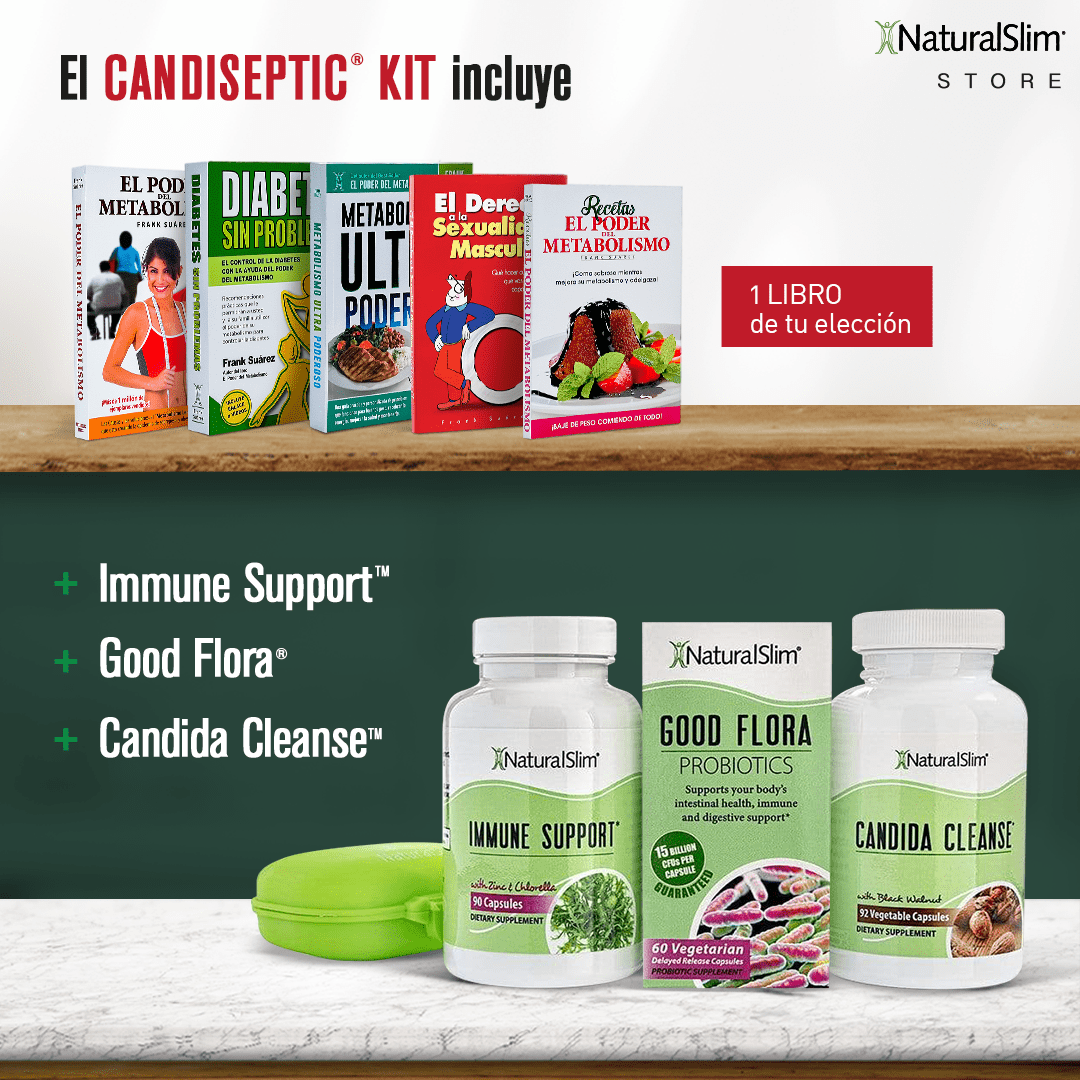 Kit+Libro Candiseptic Kit  | Limpieza de Hongo Candida Albicans y libro de Frank Suárez El-poder-del-metabolismo-frank-suarez adelgazar naturalmente metabolismotv unimetab candiseptic kit de candida mejorar el metabolismo y la salud