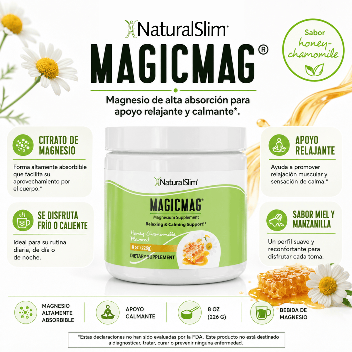 MagicMag® Honey-Chamomile (Miel y Manzanilla) Anti-Stress Drink | Bebida de Magnesio *Apoyo relajante y calmante El-poder-del-metabolismo-frank-suarez adelgazar naturalmente metabolismotv unimetab candiseptic kit de candida mejorar el metabolismo y la salud