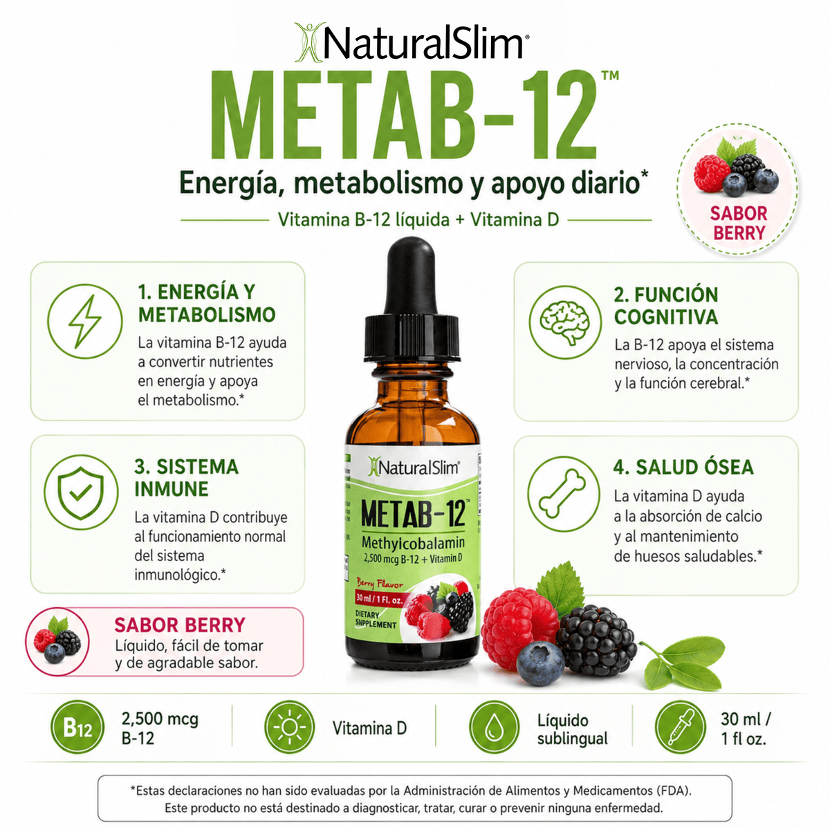 METAB-12® | Liquid Vitamin B-12 (methylcobalamin) + Vitamin D | Vitamina B-12 y D El-poder-del-metabolismo-frank-suarez adelgazar naturalmente metabolismotv unimetab candiseptic kit de candida mejorar el metabolismo y la salud