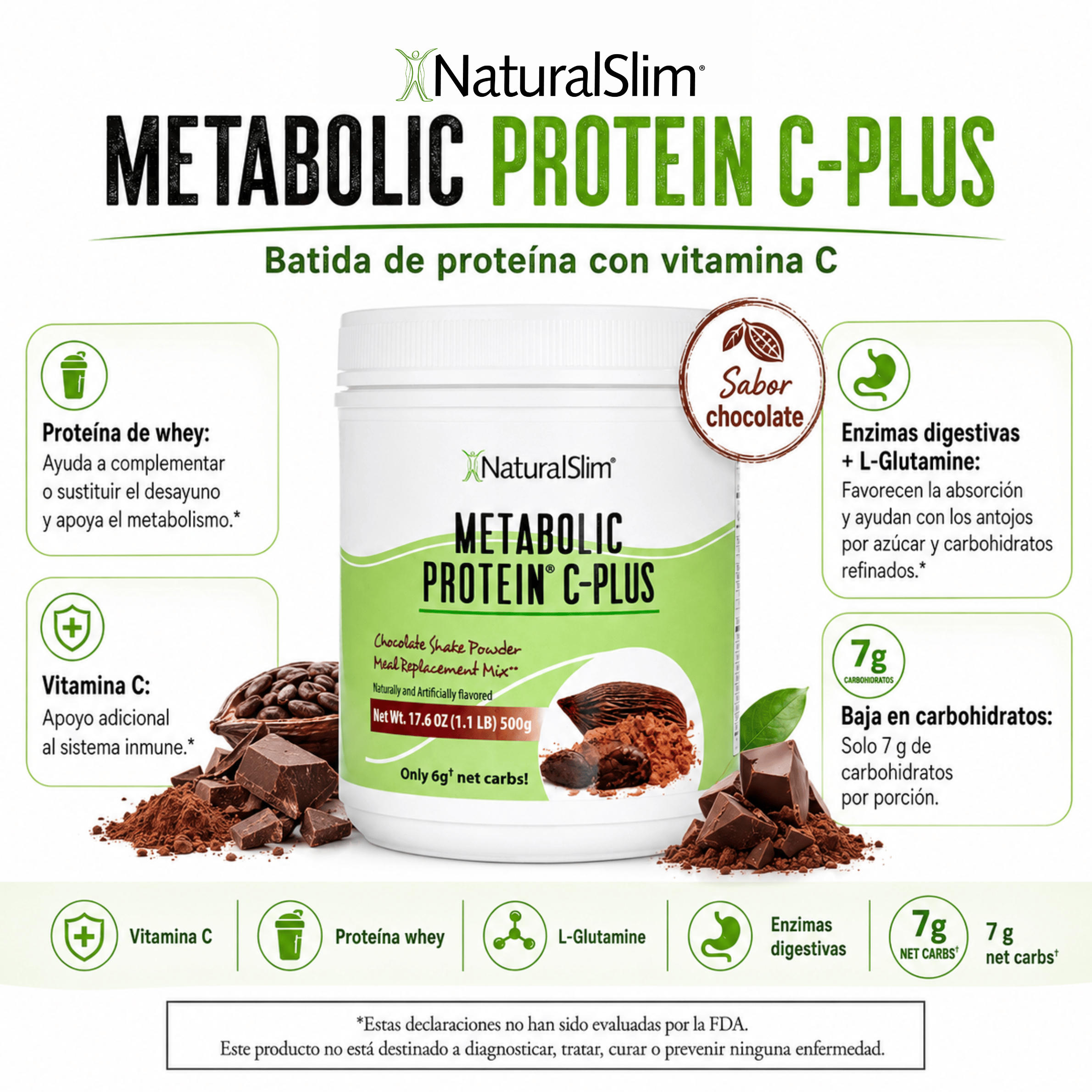 Metabolic Protein® C-Plus  Chocolate | Batida de proteína de “whey” reforzada con Vitamina C El-poder-del-metabolismo-frank-suarez adelgazar naturalmente metabolismotv unimetab candiseptic kit de candida mejorar el metabolismo y la salud