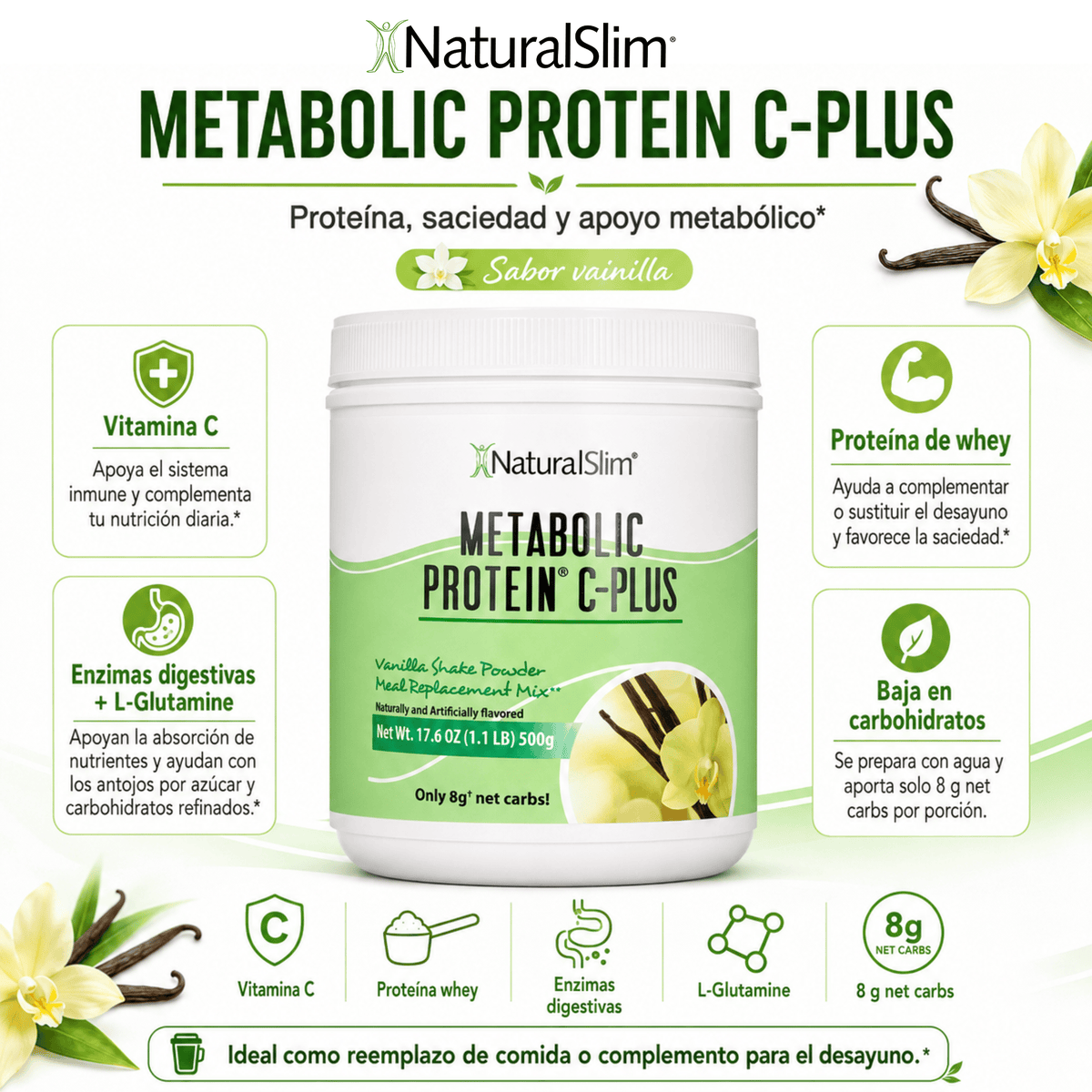 Metabolic Protein® C-Plus Vainilla | Batida de "Whey" reforzada con Vitamina C El-poder-del-metabolismo-frank-suarez adelgazar naturalmente metabolismotv unimetab candiseptic kit de candida mejorar el metabolismo y la salud