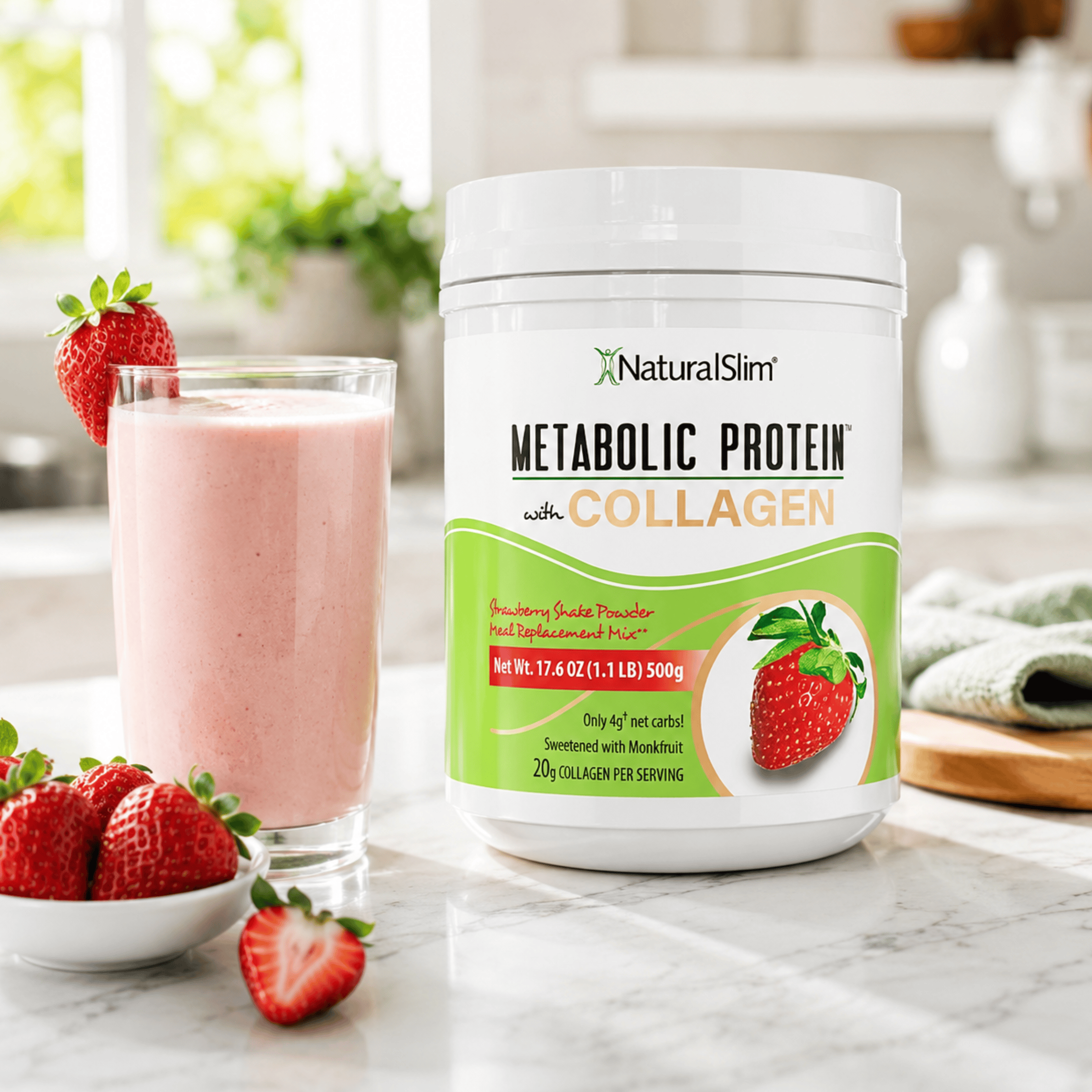 METABOLIC PROTEIN® with COLLAGEN - STRAWBERRY | Batida de proteína de “whey” sabor a Fresa con Colágeno El-poder-del-metabolismo-frank-suarez adelgazar naturalmente metabolismotv unimetab candiseptic kit de candida mejorar el metabolismo y la salud