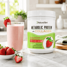 Cargar imagen en el visor de la galería, METABOLIC PROTEIN® with COLLAGEN - STRAWBERRY | Batida de proteína de “whey” sabor a Fresa con Colágeno El-poder-del-metabolismo-frank-suarez adelgazar naturalmente metabolismotv unimetab candiseptic kit de candida mejorar el metabolismo y la salud
