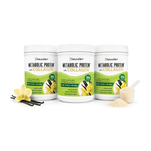 Cargar imagen en el visor de la galería, 3 METABOLIC PROTEIN™ COLLAGEN - VANILLA METABOLIC PROTEIN® with COLLAGEN - VANILLA | Batida de  proteína de “whey”  sabor Vainilla con Colágeno El-poder-del-metabolismo-frank-suarez adelgazar naturalmente metabolismotv unimetab candiseptic kit de candida mejorar el metabolismo y la salud
