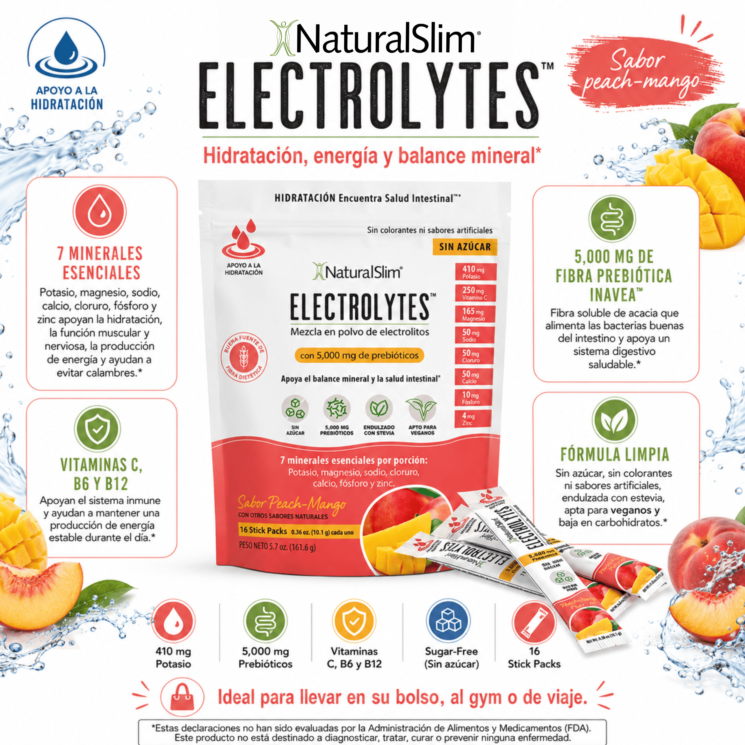 NaturalSlim® ELECTROLYTES™ - Peach-Mango Flavored El-poder-del-metabolismo-frank-suarez adelgazar naturalmente metabolismotv unimetab candiseptic kit de candida mejorar el metabolismo y la salud