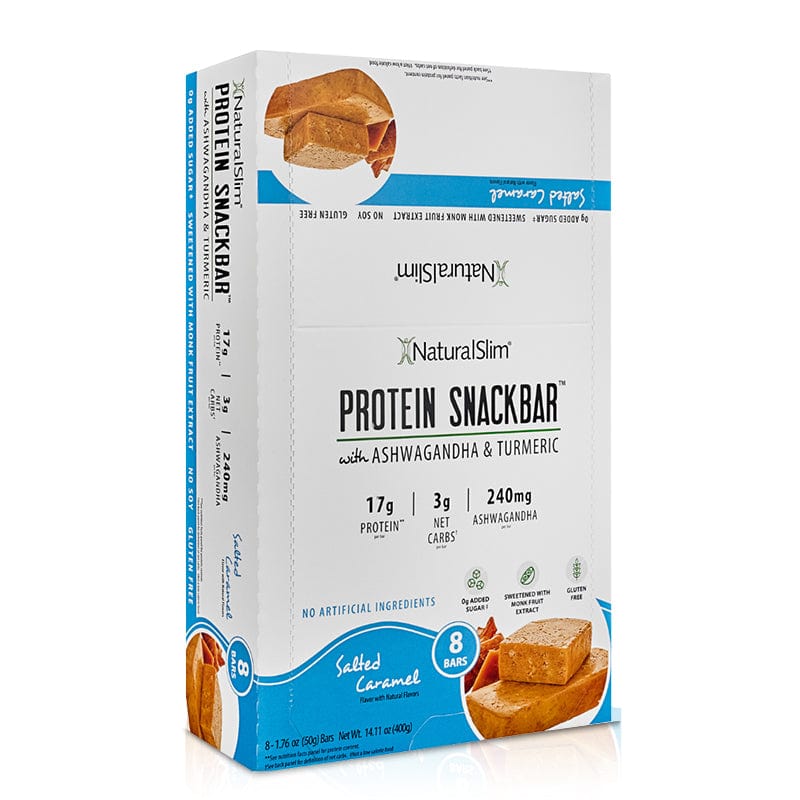 (1) Caja NaturalSlim® Protein Snackbar™ Salted Caramel | Barras de proteína con 240mg de Ashwagandha y Cúrcuma El-poder-del-metabolismo-frank-suarez adelgazar naturalmente metabolismotv unimetab candiseptic kit de candida mejorar el metabolismo y la salud