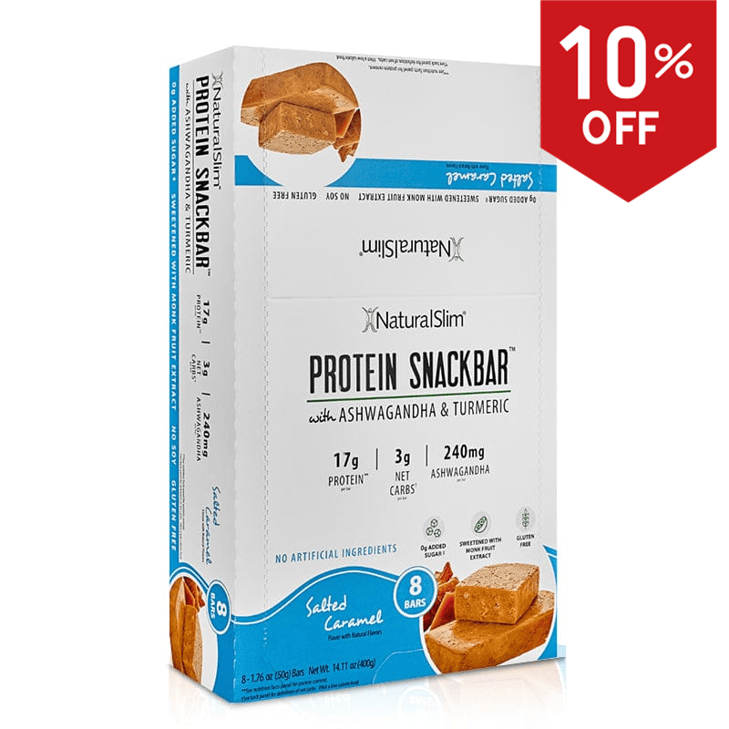 NaturalSlim® Protein Snackbar™ Salted Caramel | Barras de proteína con 240mg de Ashwagandha y Cúrcuma El-poder-del-metabolismo-frank-suarez adelgazar naturalmente metabolismotv unimetab candiseptic kit de candida mejorar el metabolismo y la salud