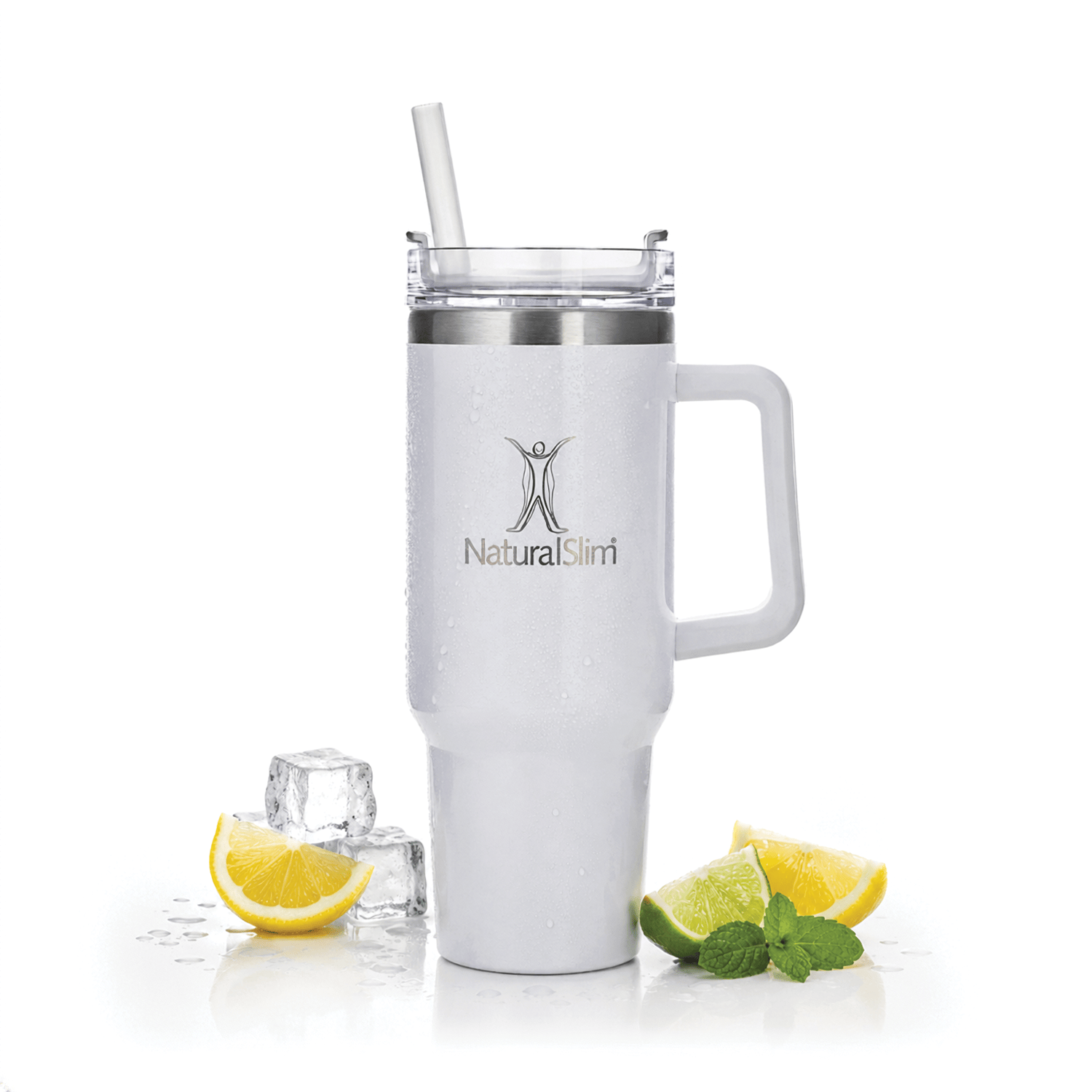 NaturalSlim® Tumbler (Limited Edition White) - Vaso térmico de acero inoxidable | 40 oz El-poder-del-metabolismo-frank-suarez adelgazar naturalmente metabolismotv unimetab candiseptic kit de candida mejorar el metabolismo y la salud