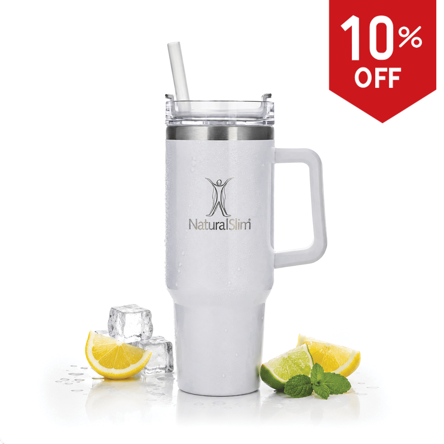 NaturalSlim® Tumbler (Limited Edition White) - Vaso térmico de acero inoxidable | 40 oz El-poder-del-metabolismo-frank-suarez adelgazar naturalmente metabolismotv unimetab candiseptic kit de candida mejorar el metabolismo y la salud